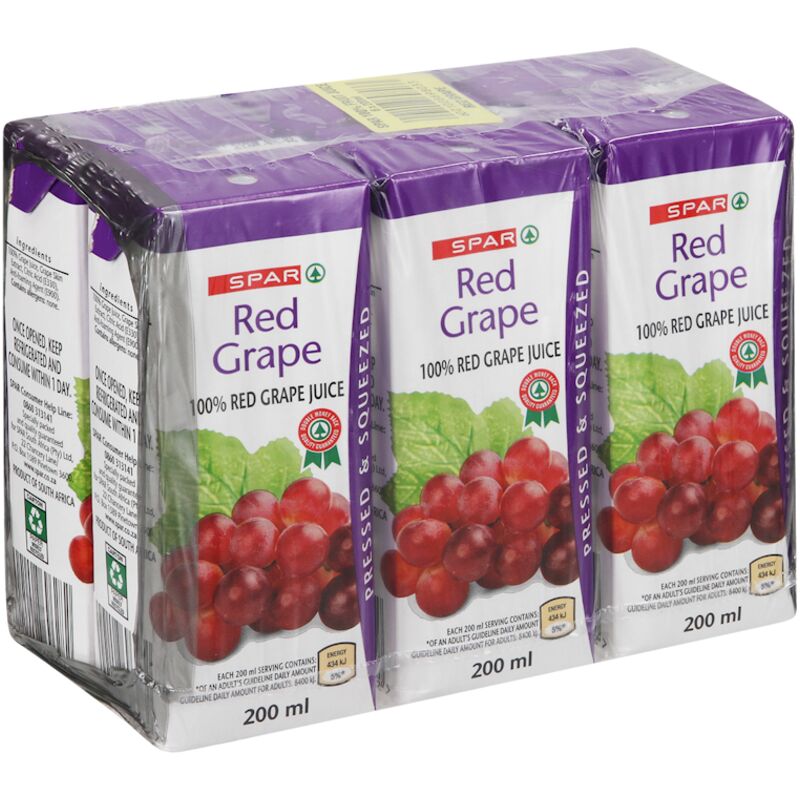 SPAR 100% PRESSED & SQUEEZED JUICE RED GRAPE 6S – 200ML