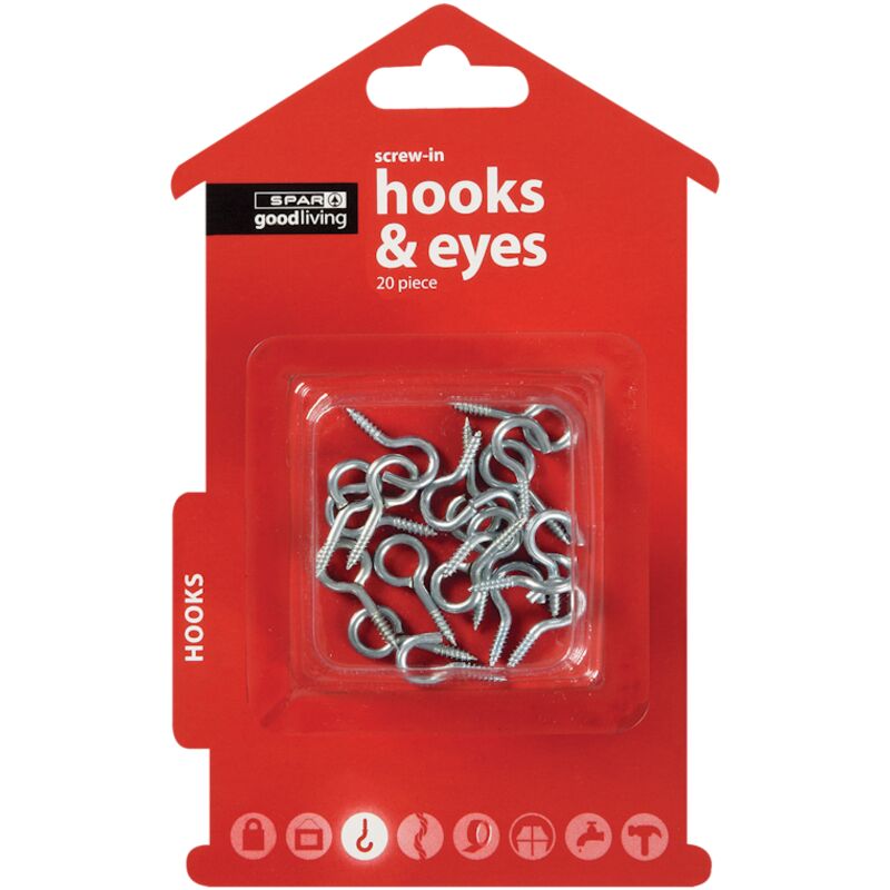 GOOD LIVING SCREW HOOKS AND EYES SILVER 20PIECE – 20S