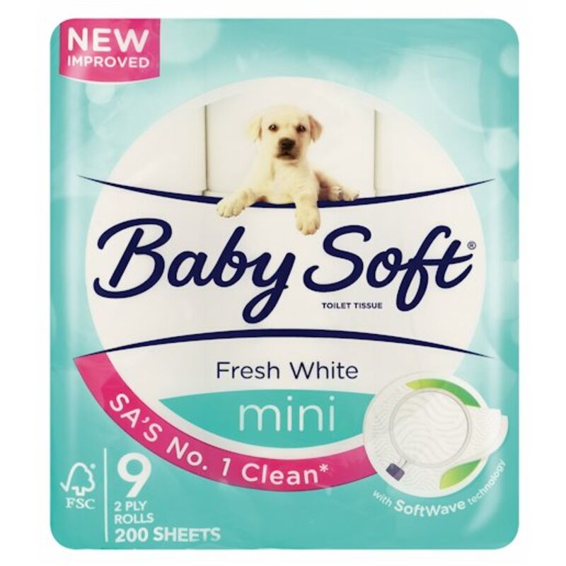 BABY SOFT 2PLY MINI WHITE TOILET PAPER – 9S