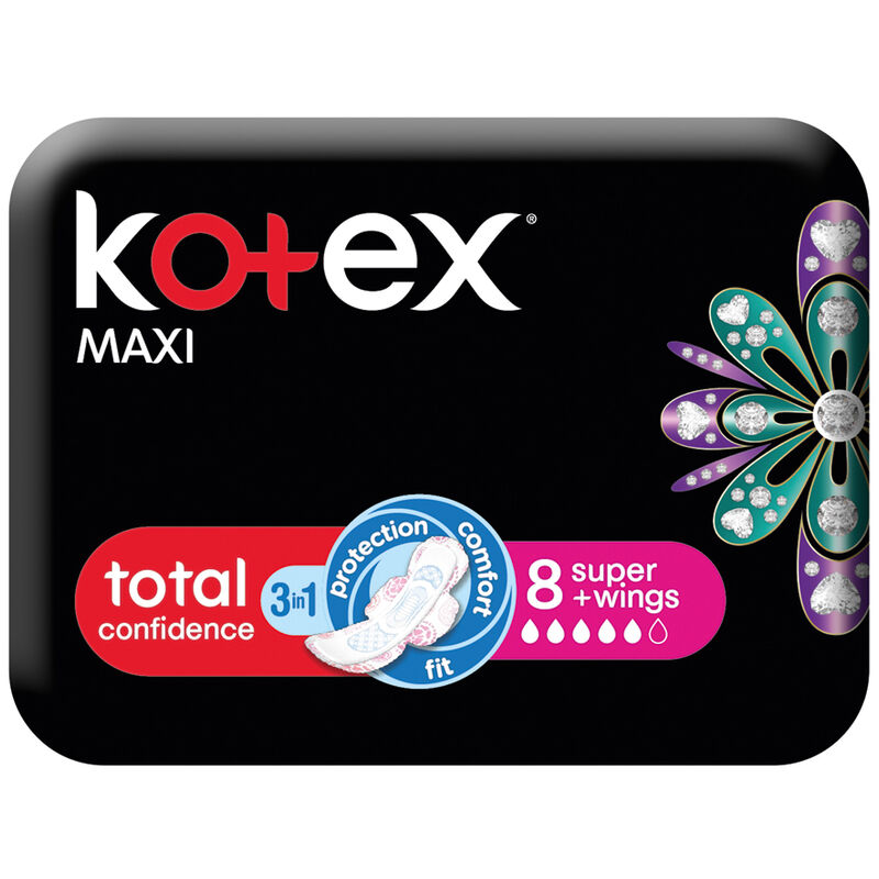 KOTEX MAXI BLACK SUPER PLUS PADS WITH WINGS – 8S