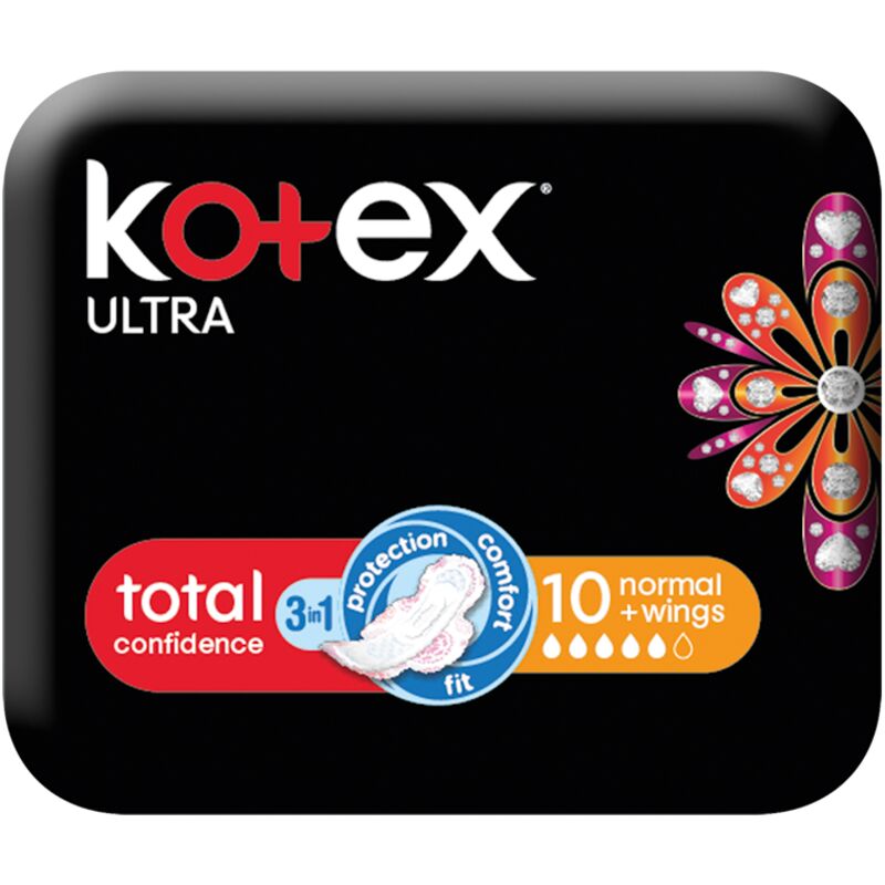 KOTEX ULTRA BLACK NORMAL PLUS PADS WITH WINGS – 10S