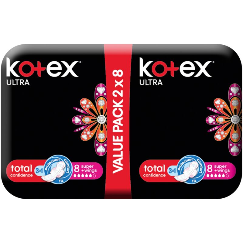 KOTEX ULTRA BLACK SUPER DUO PADS WITH WINGS – 16S