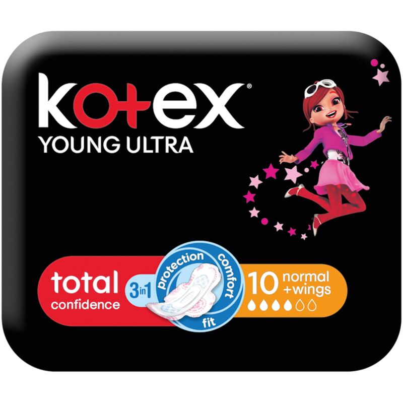 KOTEX ULTRA YOUNG BLACK NORMAL PLUS PADS WITH WINGS – 10S