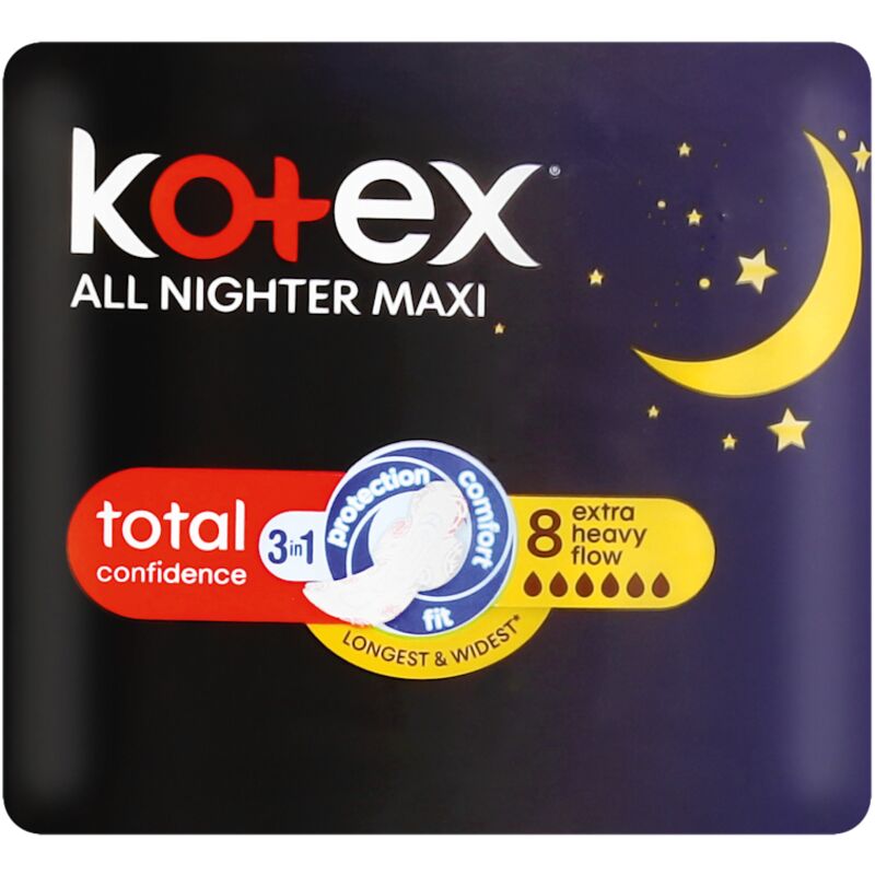 KOTEX OVERNIGHT ALL NIGHTER PADS – 8S