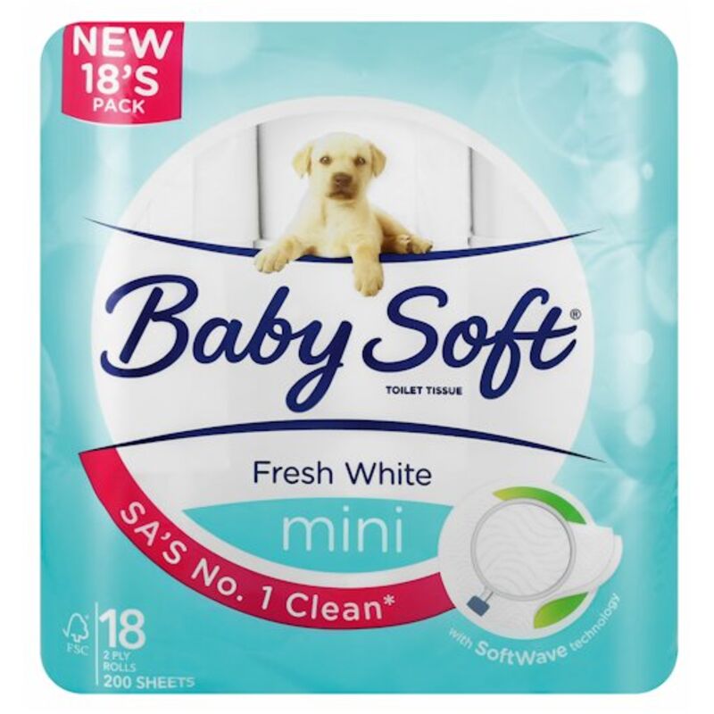 BABY SOFT 2PLY MINI WHITE TOILET PAPER – 18S