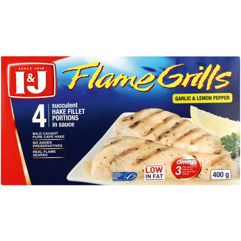 I&J FLAME GRILLS FISH GARLIC & LEMON – 420G