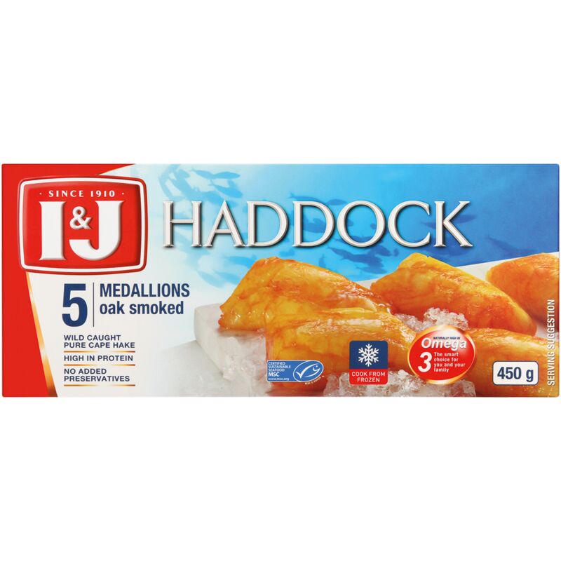 I&J HADDOCK SKIN OFF MEDALLIONS – 450G