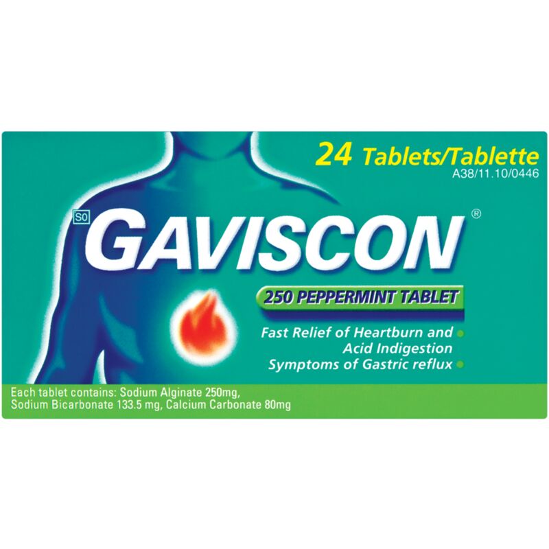 GAVISCON ANTACID PEPPERMINT TABLETS – 24S