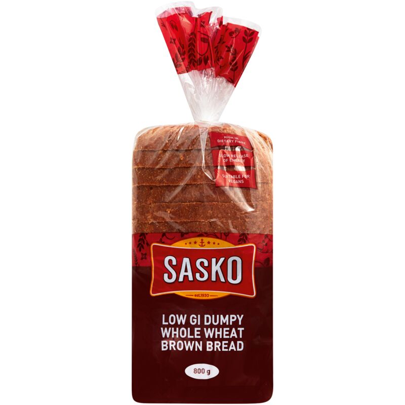 SASKO LOW GI BREAD WHOLEWHEAT BROWN DUMPY SLICED – 800G