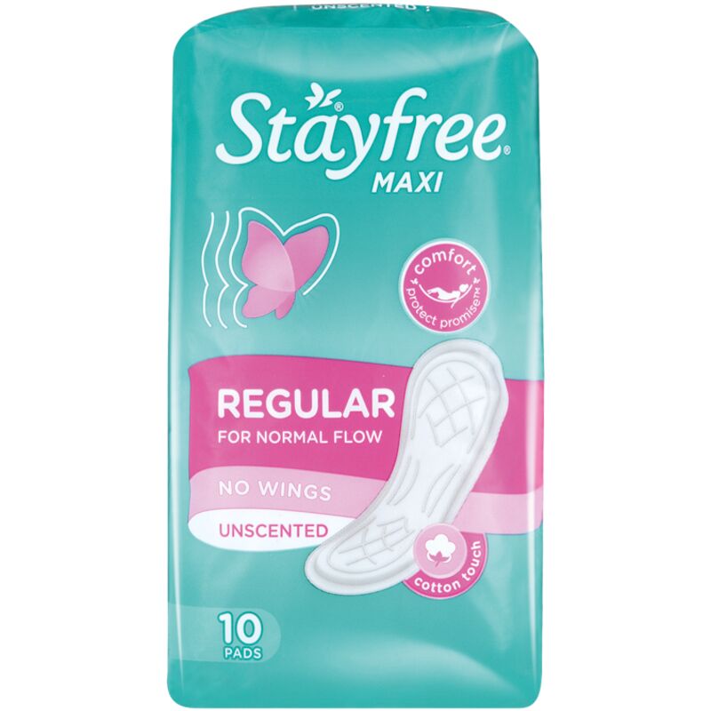 STAYFREE MAXI REGULAR UNSCENTED PADS – 10S