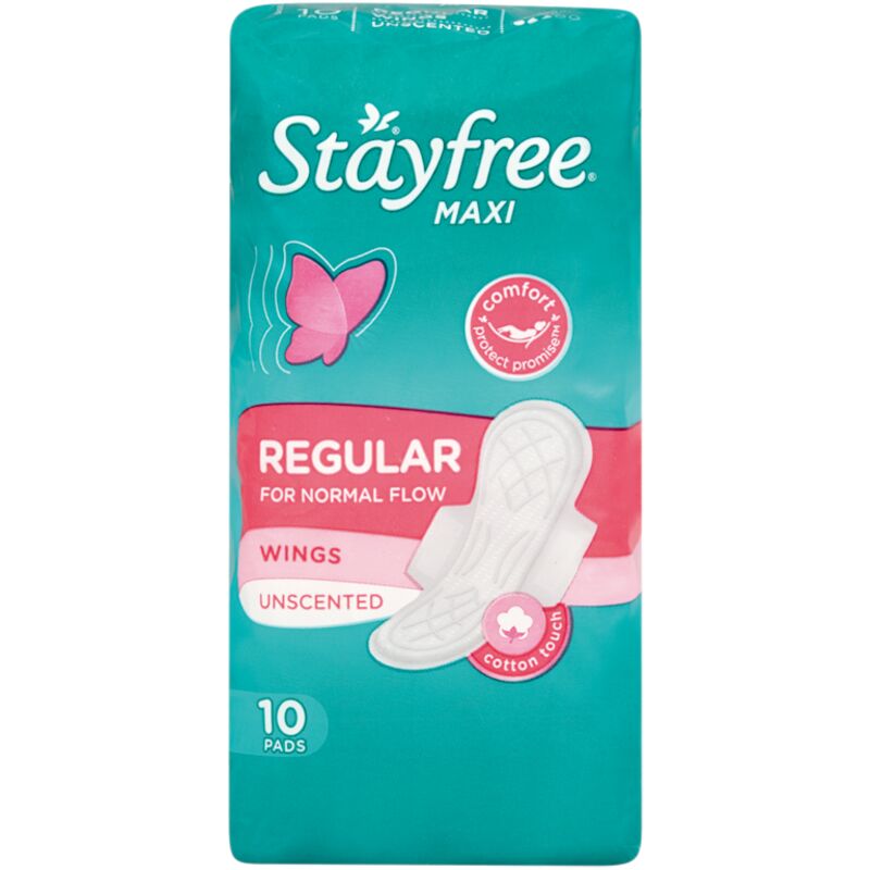 STAYFREE MAXI REGULAR PADS UNSCENTED WITH WINGS – 10S