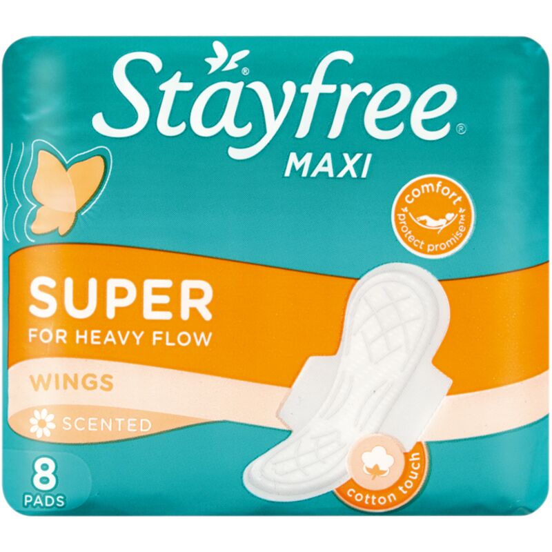 STAYFREE MAXI THICK SCENTED SUPER PADS WITH WINGS – 8S