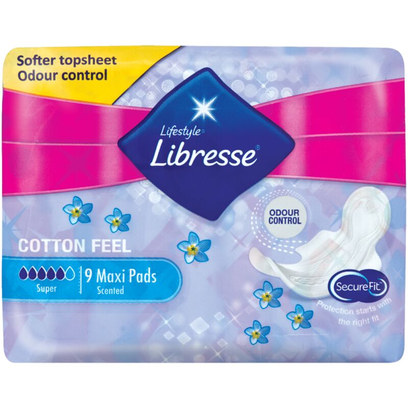LIBRESSE MAXI COTTON FEEL SUPER SCENTED PADS – 9S