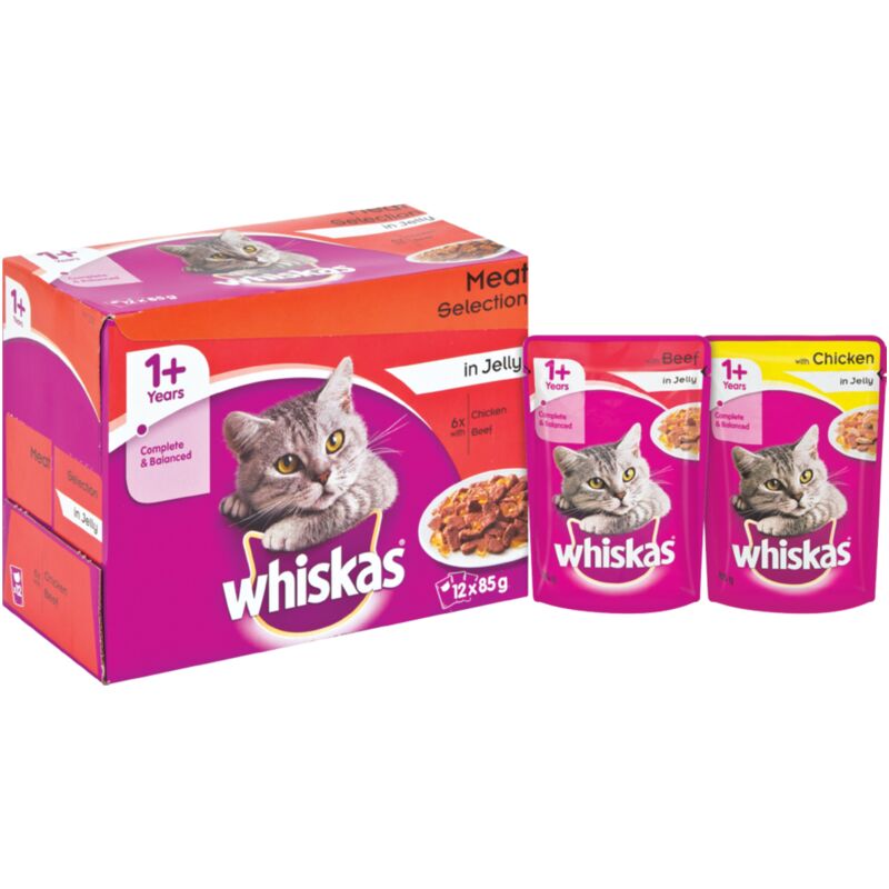WHISKAS POUCH MEAT SELECTION IN JELLY MULTI PACK 12S – 85G