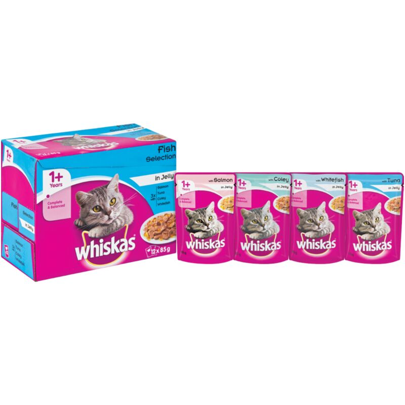 WHISKAS POUCH FISH SELECTION IN JELLY MULTI PACK 12S – 85G