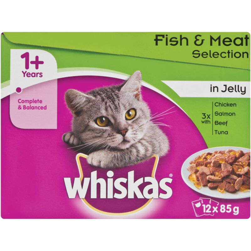 WHISKAS POUCH FISH & MEAT SELECTION IN JELLY MULTI PACK 12S – 85G