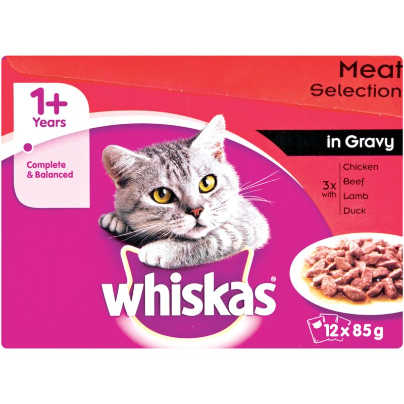 WHISKAS POUCH MEAT SELECTION IN GRAVY MULTI PACK 12S – 85G